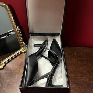 Lulu's Black Satin Heels